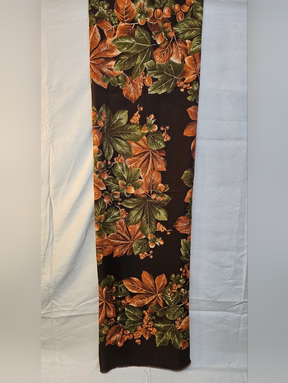 Elaine Gold Botanical Leaf-Print Women's Scarf Wrap in Brown & Green